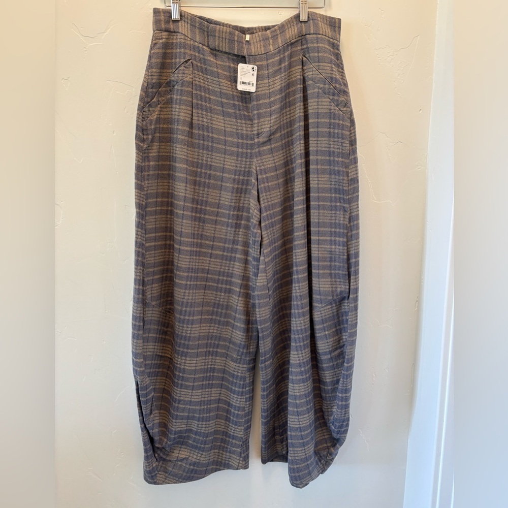 NWT Free People Tegan Wide Leg Plaid Pants in Gray Size 12 - Picture 3 of 5